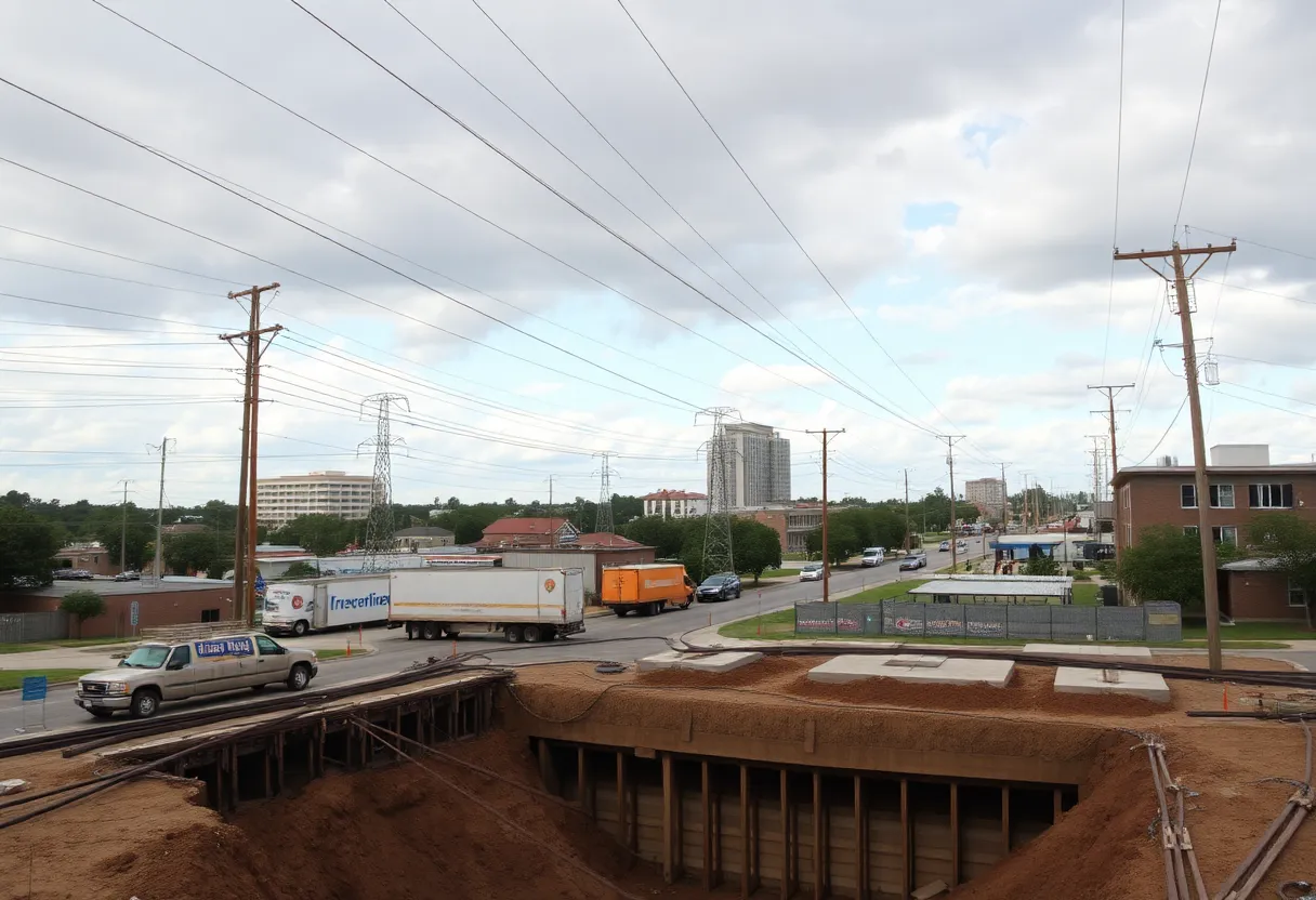 Power lines in Tallahassee with ongoing construction for weather preparedness