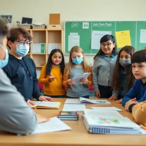 Students discussing safety in a classroom setting