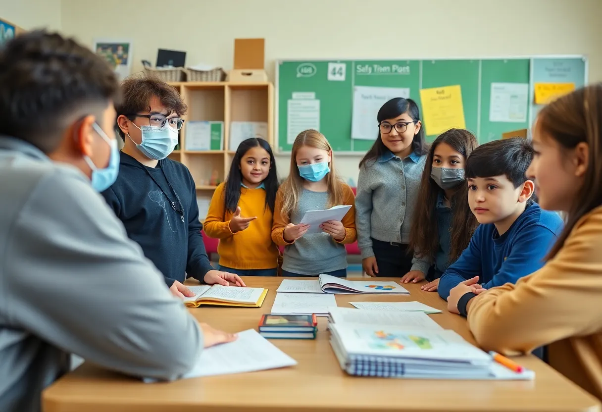 Students discussing safety in a classroom setting