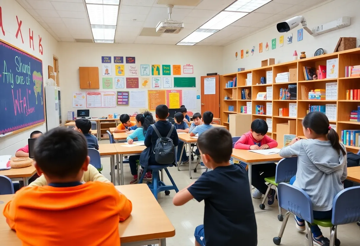 Students in a classroom engaged in learning activities