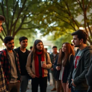 Students discussing fraternity culture and safety on university campus