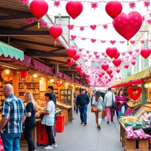 People shopping at the Valentine's Day Market in Railroad Square