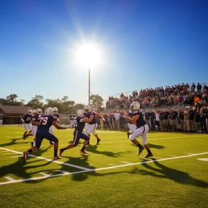 High school football game in Big Bend with players in action