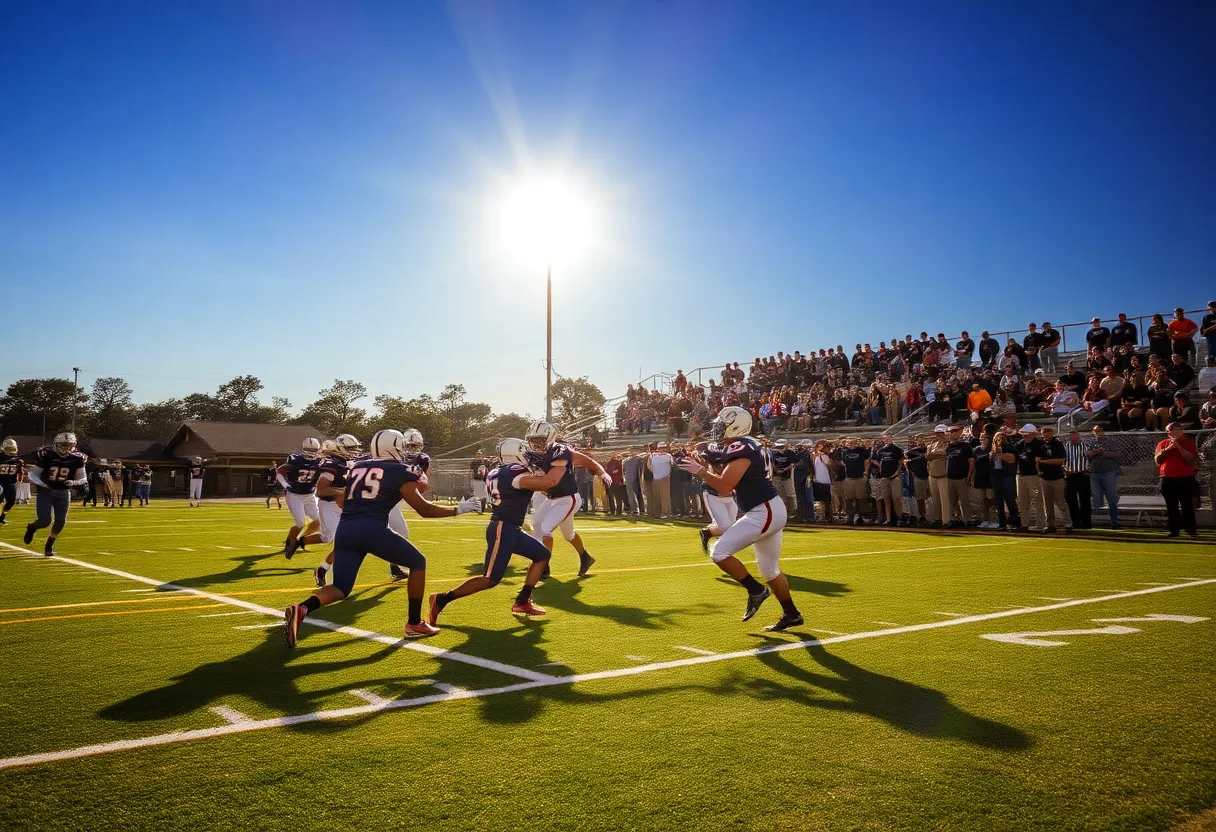 High school football game in Big Bend with players in action
