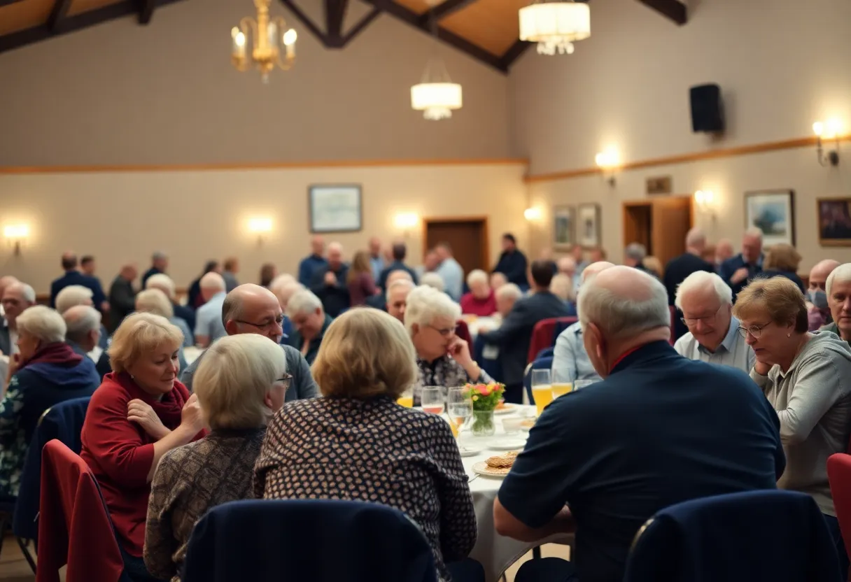 A community meeting at the Capital Conservatives Club with attendees engaged in discussions.