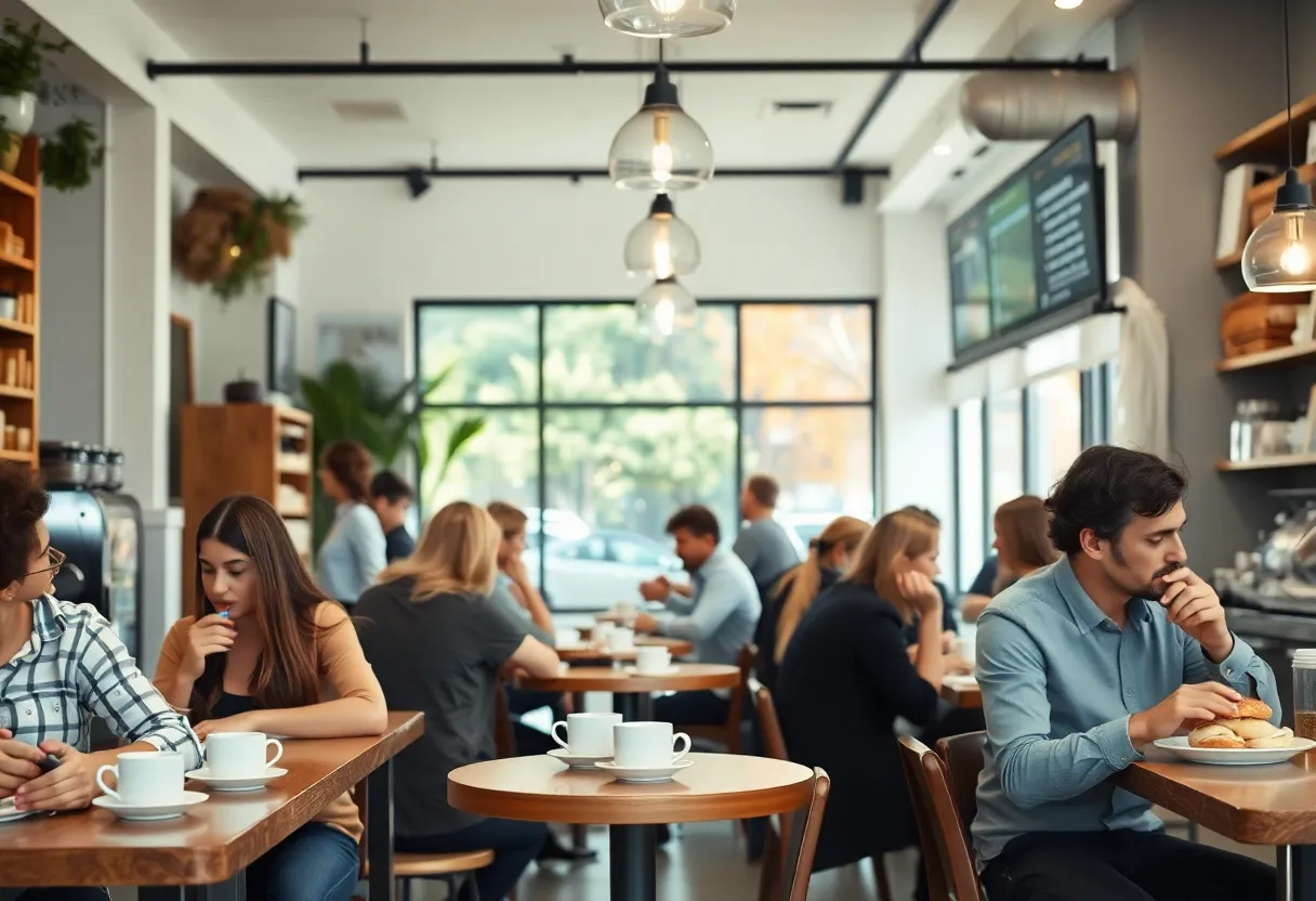 People gathering and enjoying coffee at a local café in Tallahassee