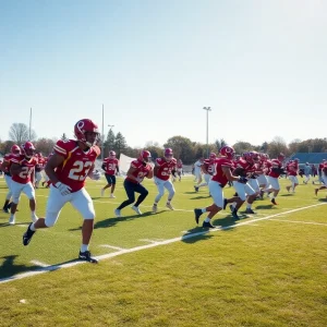 Florida State University football team practicing on field
