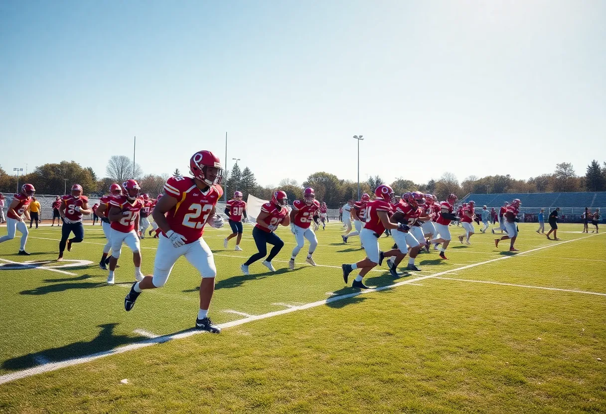 Florida State University football team practicing on field