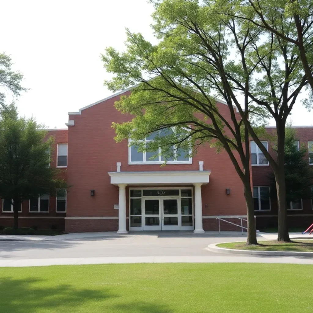 Entrance of Griffin Middle School surrounded by trees