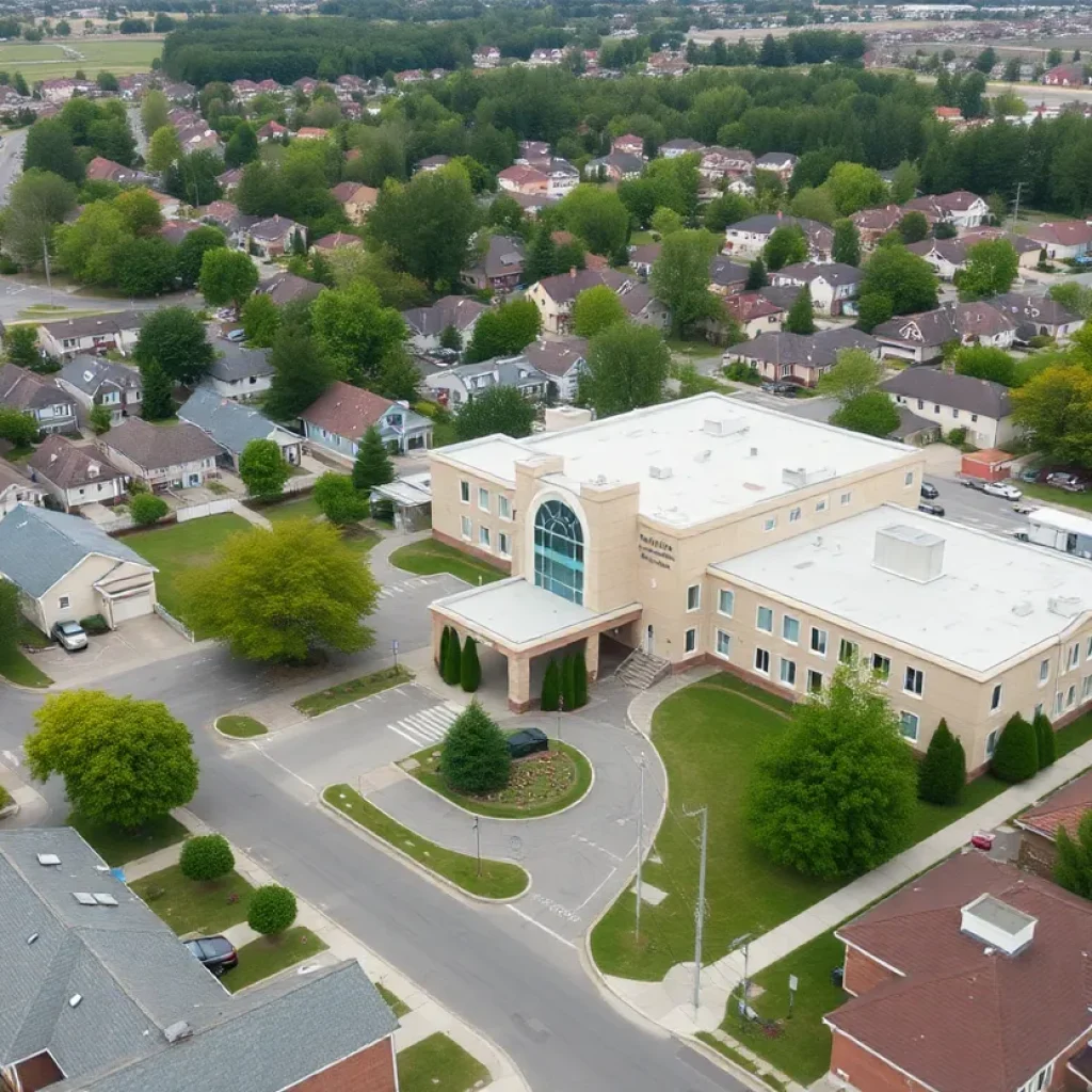 Aerial view of Lake Shore Hospital and surrounding residential area