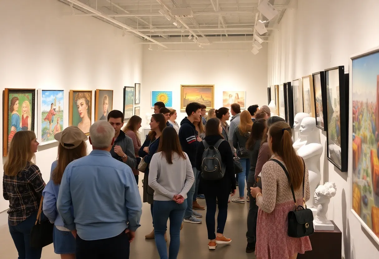 Community members viewing diverse artworks at Leon County art exhibition