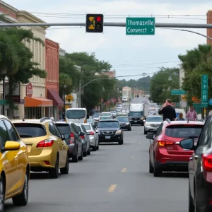 Midtown Tallahassee traffic with construction signs on Thomasville Road