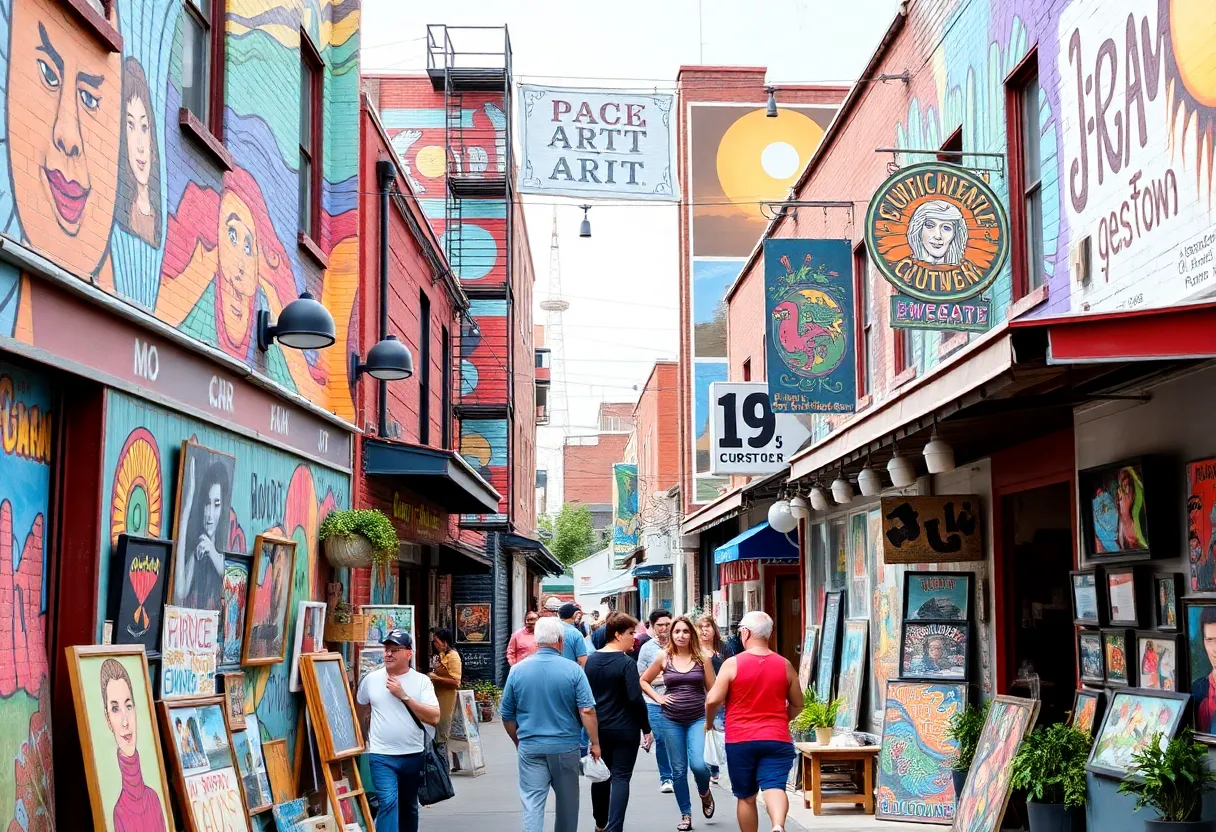 Colorful murals and art galleries in Railroad Square Art District