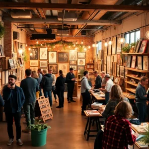 Interior view of the Req Room showcasing artistic displays and event setup