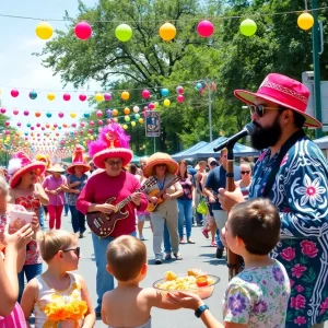 A lively Springtime Tallahassee Festival with colorful floats and happy crowds