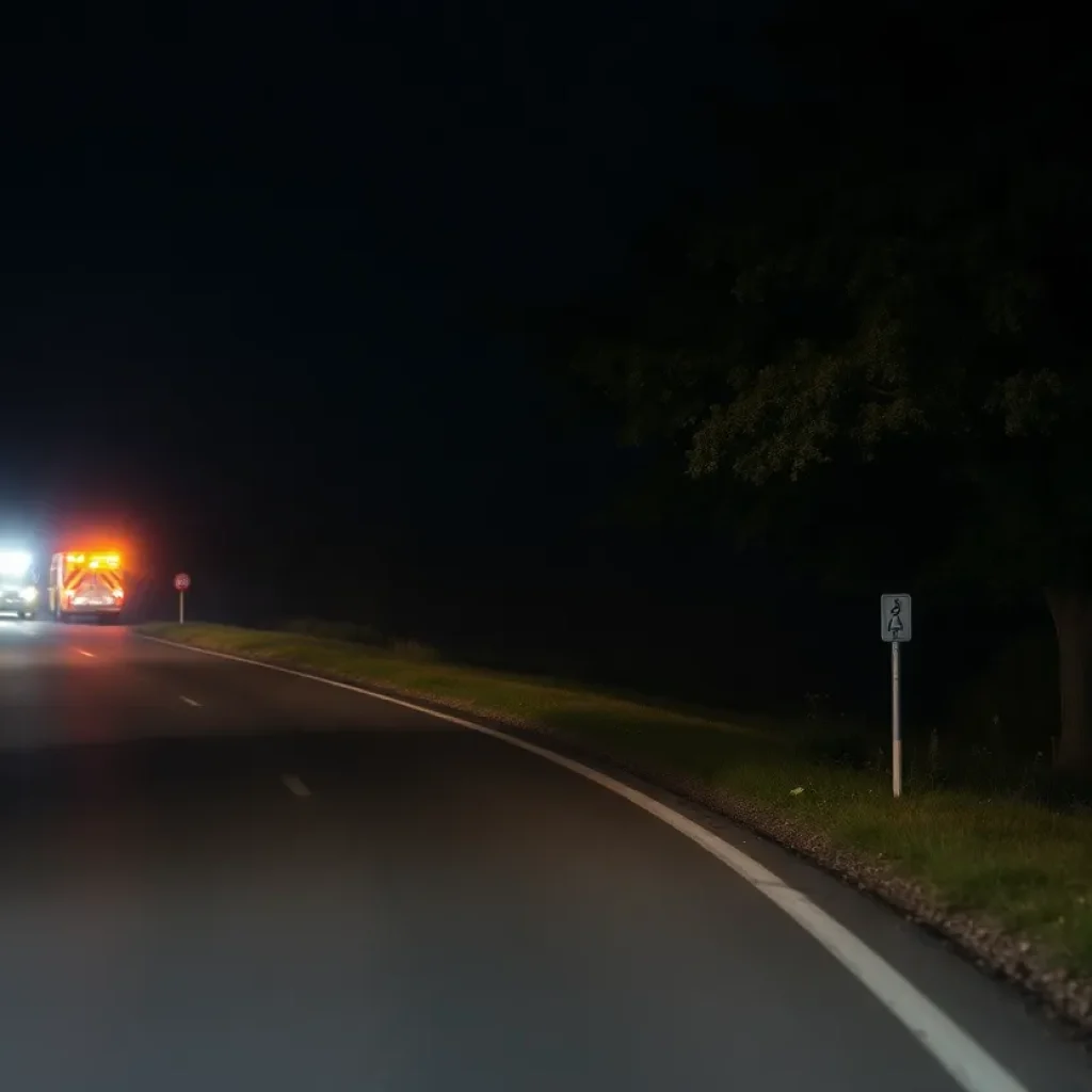 Emergency scene of a car accident on a quiet road