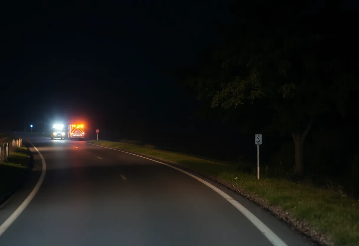 Emergency scene of a car accident on a quiet road