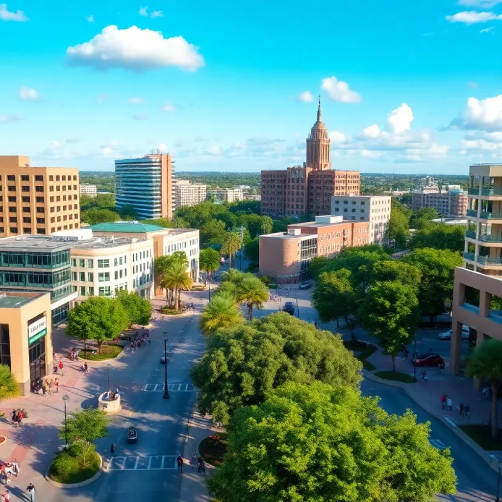 City view of Tallahassee with green parks and modern buildings