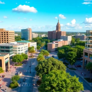 City view of Tallahassee with green parks and modern buildings