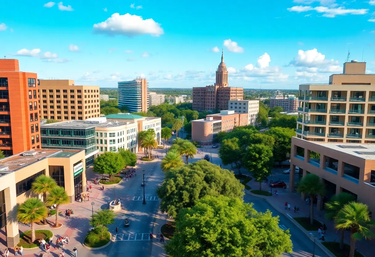 City view of Tallahassee with green parks and modern buildings