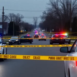 Police investigation scene in a suburban neighborhood reflecting a drug bust.