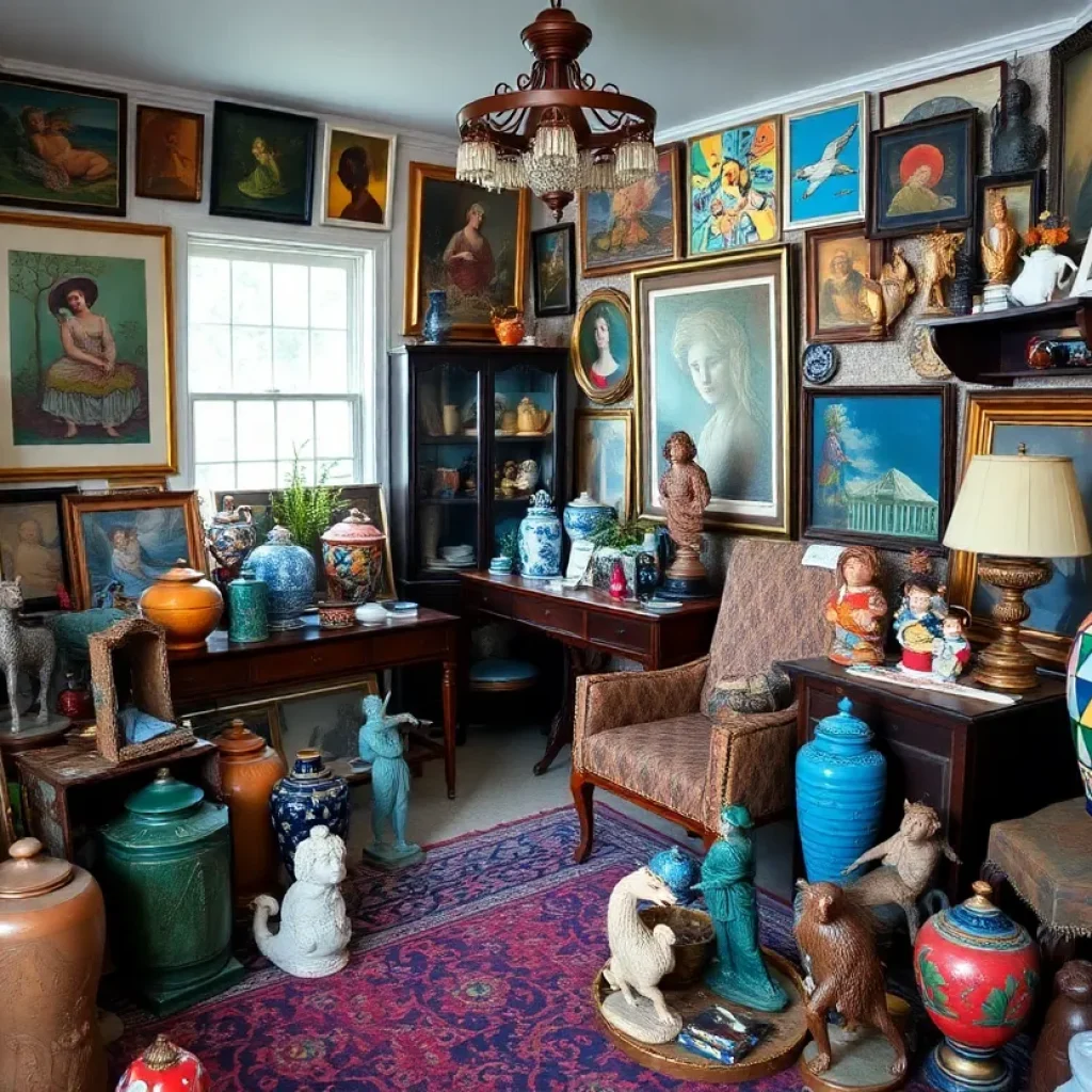 Artworks and collectibles at an estate sale in Tallahassee