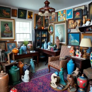Artworks and collectibles at an estate sale in Tallahassee