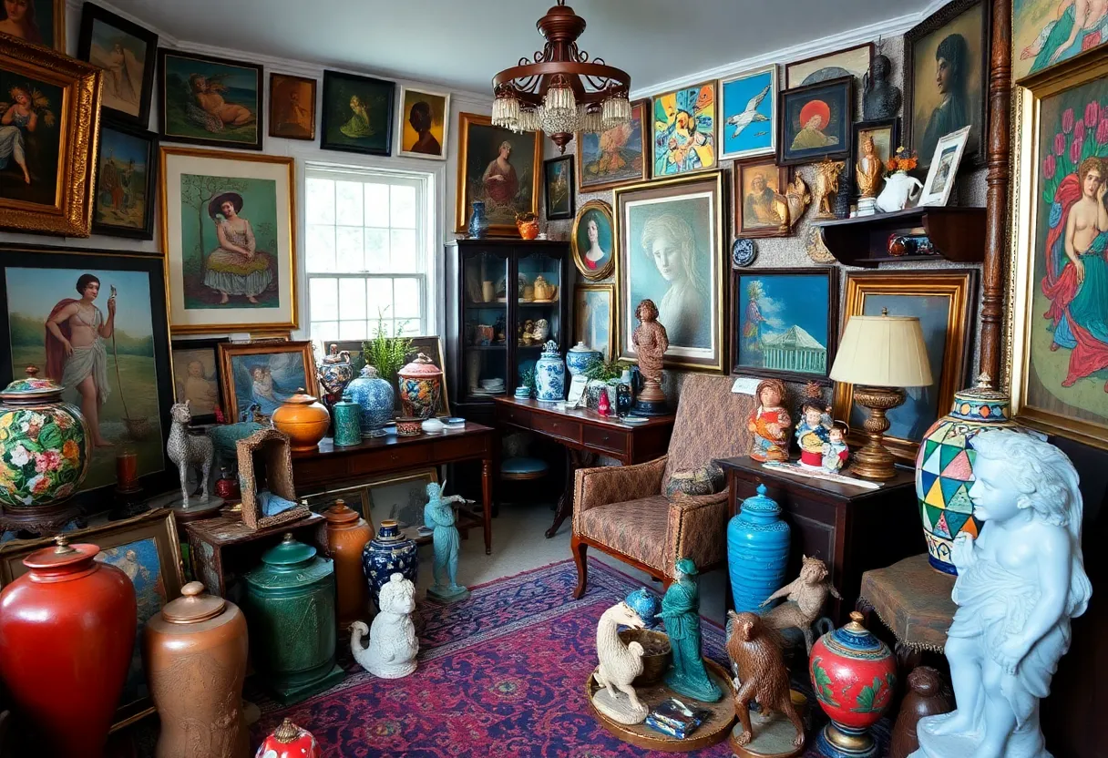 Artworks and collectibles at an estate sale in Tallahassee