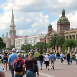 Group of tourists exploring Tallahassee's historical sites