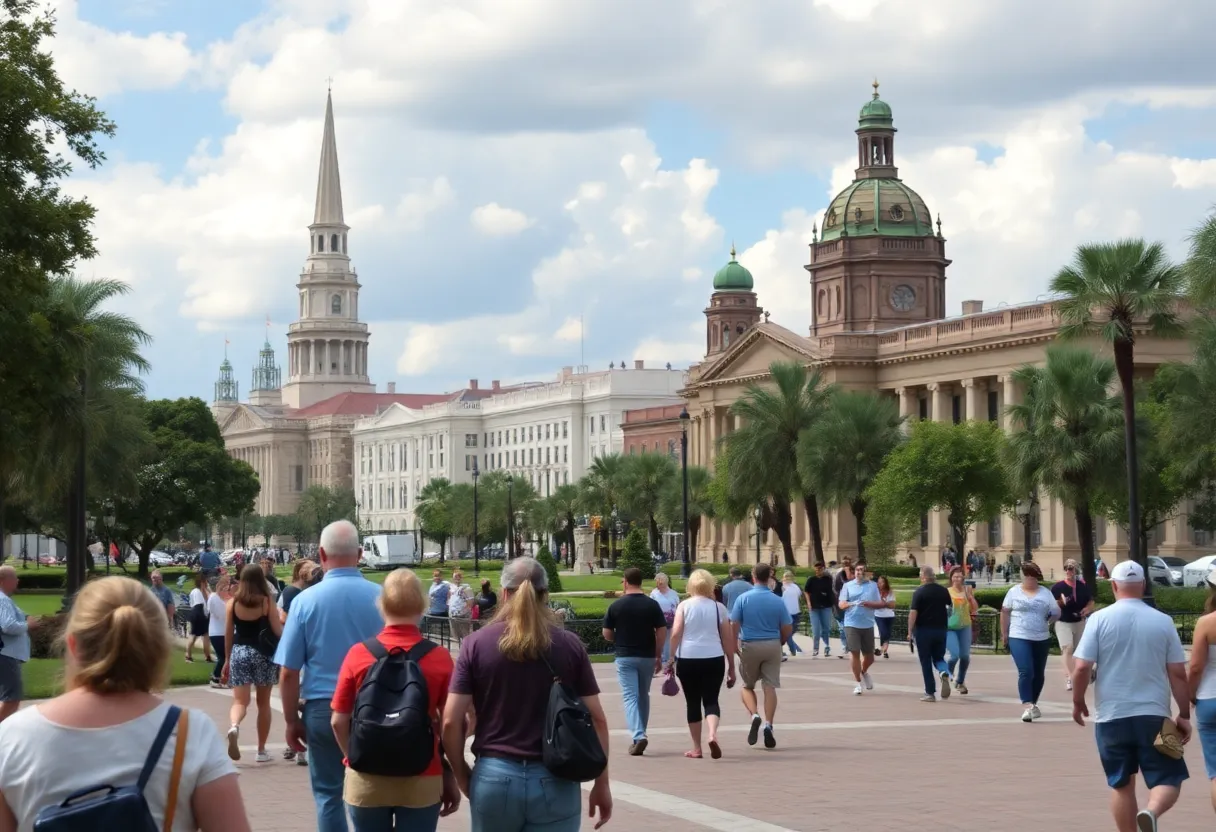 Group of tourists exploring Tallahassee's historical sites