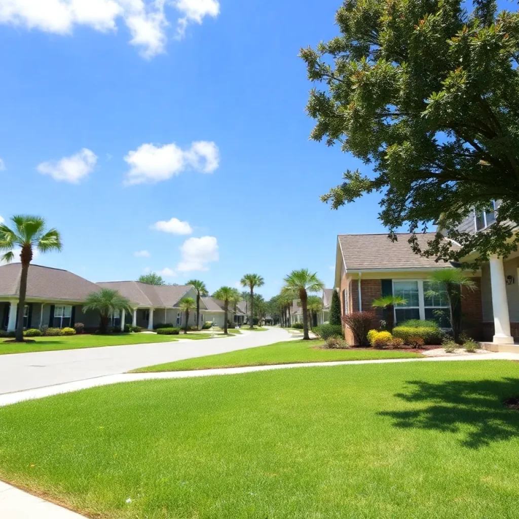A beautiful neighborhood in Tallahassee featuring well-maintained homes and lush green lawns.