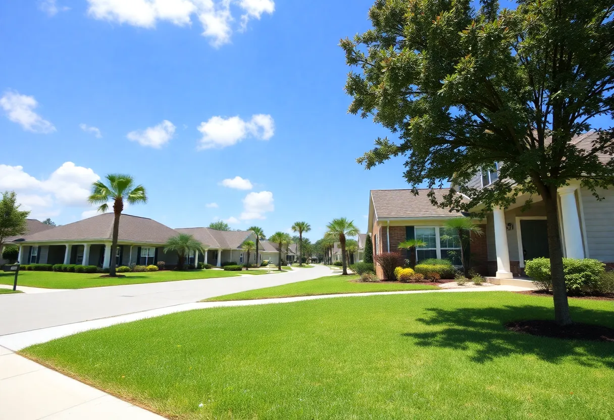 A beautiful neighborhood in Tallahassee featuring well-maintained homes and lush green lawns.