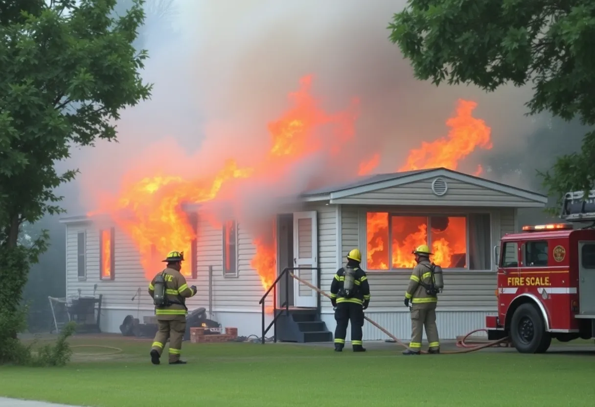 Firefighters responding to a mobile home fire in Tallahassee