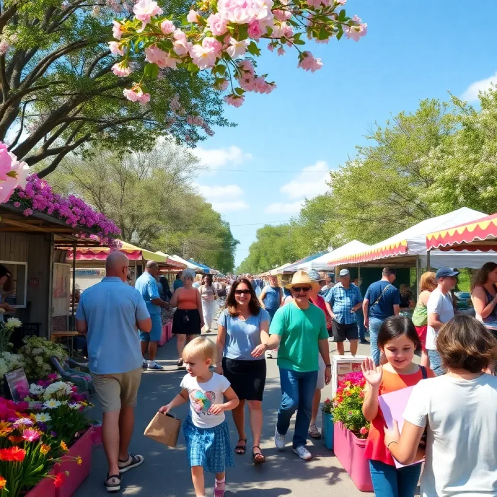 People enjoying a festival in spring with azaleas blooming