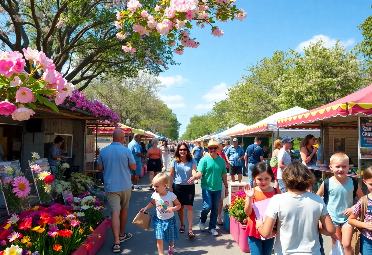 People enjoying a festival in spring with azaleas blooming