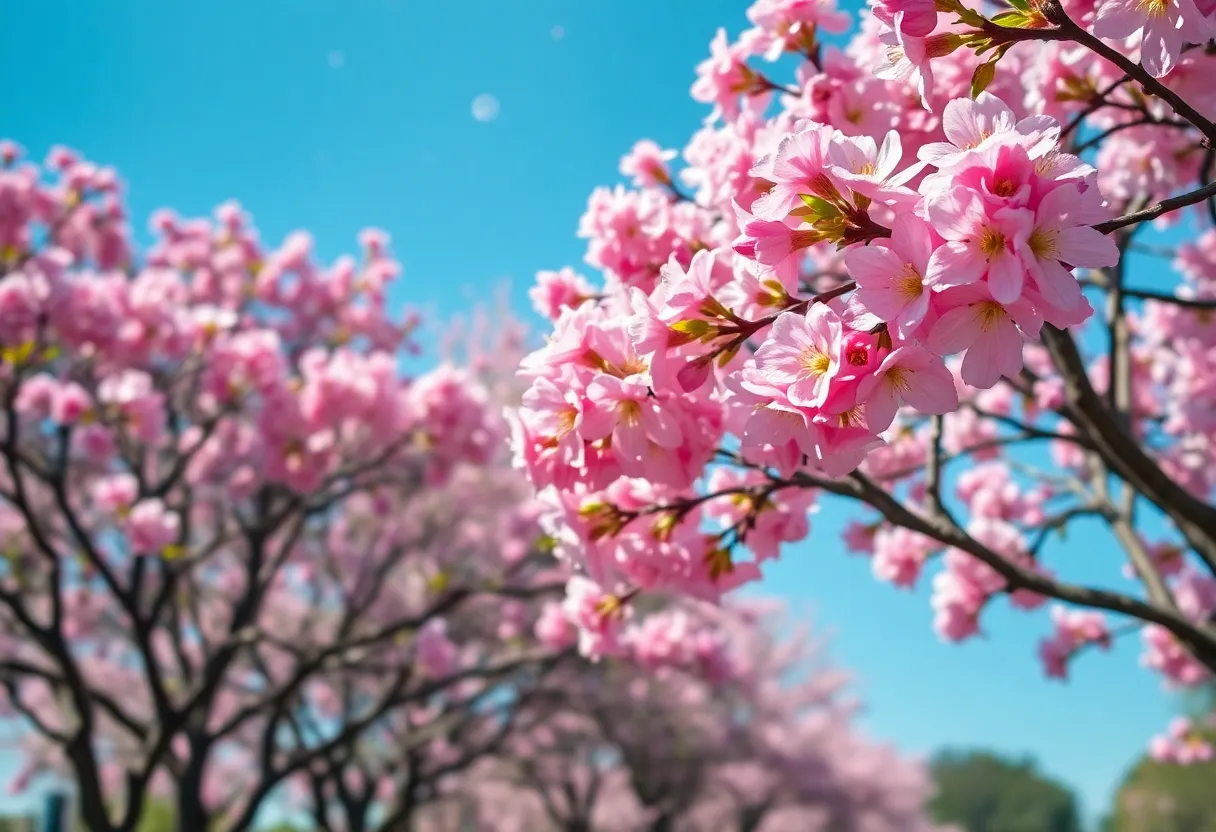 Blooming trees in Tallahassee releasing pollen.