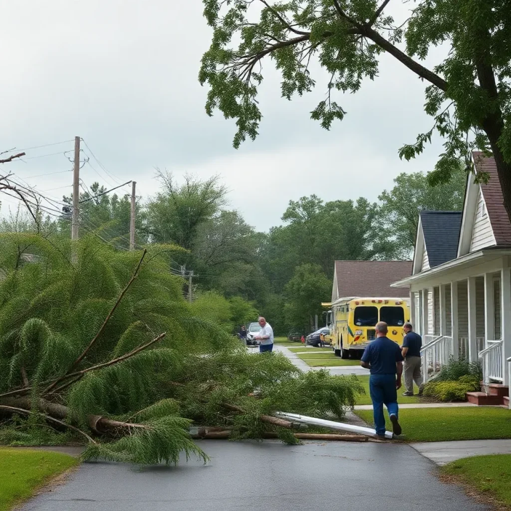 Damage caused by severe storm in Tallahassee with downed trees and debris.