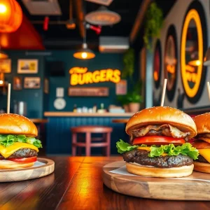 Interior view of Trap Boy Burger showcasing a modern yet minimalistic dining space.