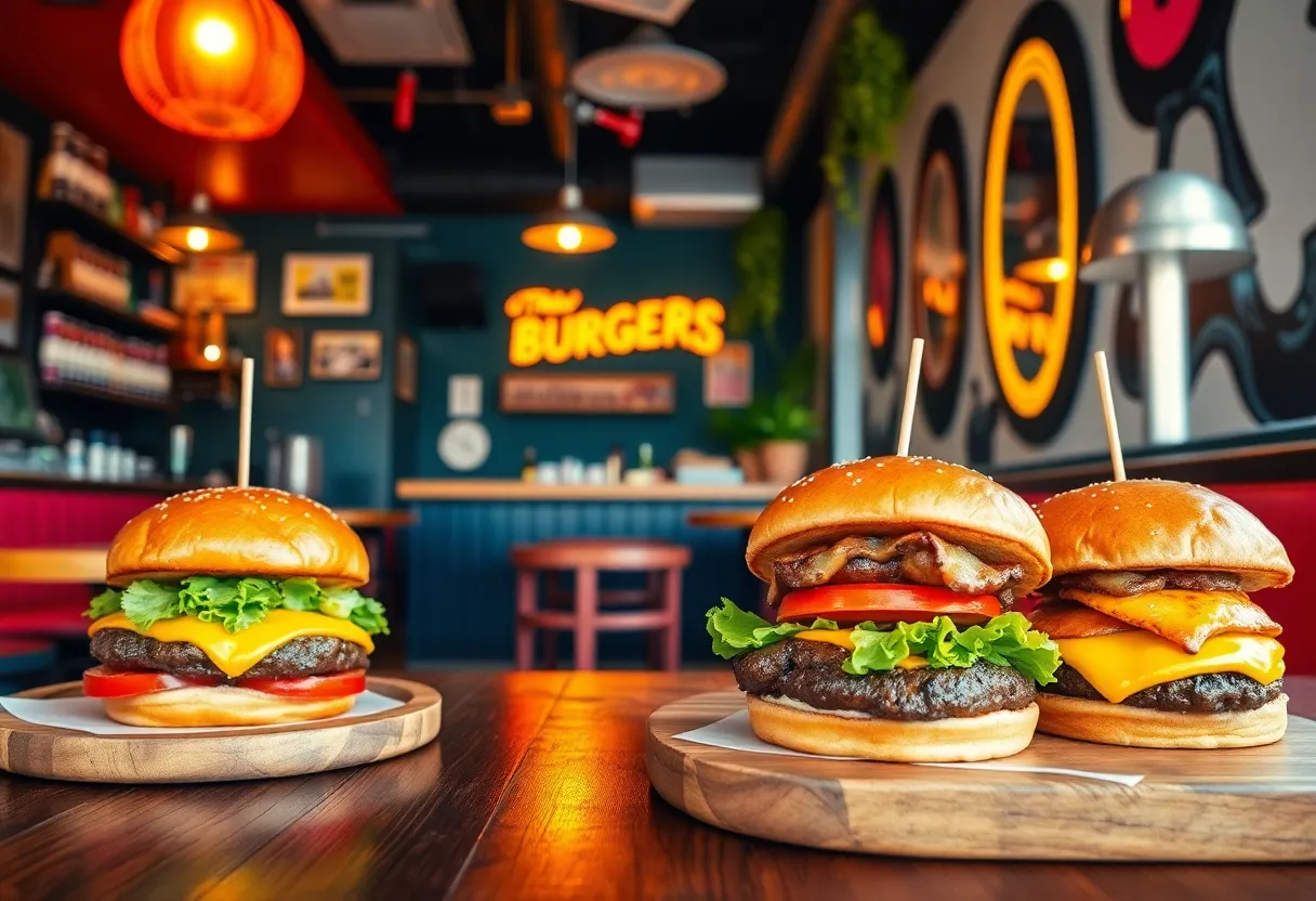 Interior view of Trap Boy Burger showcasing a modern yet minimalistic dining space.