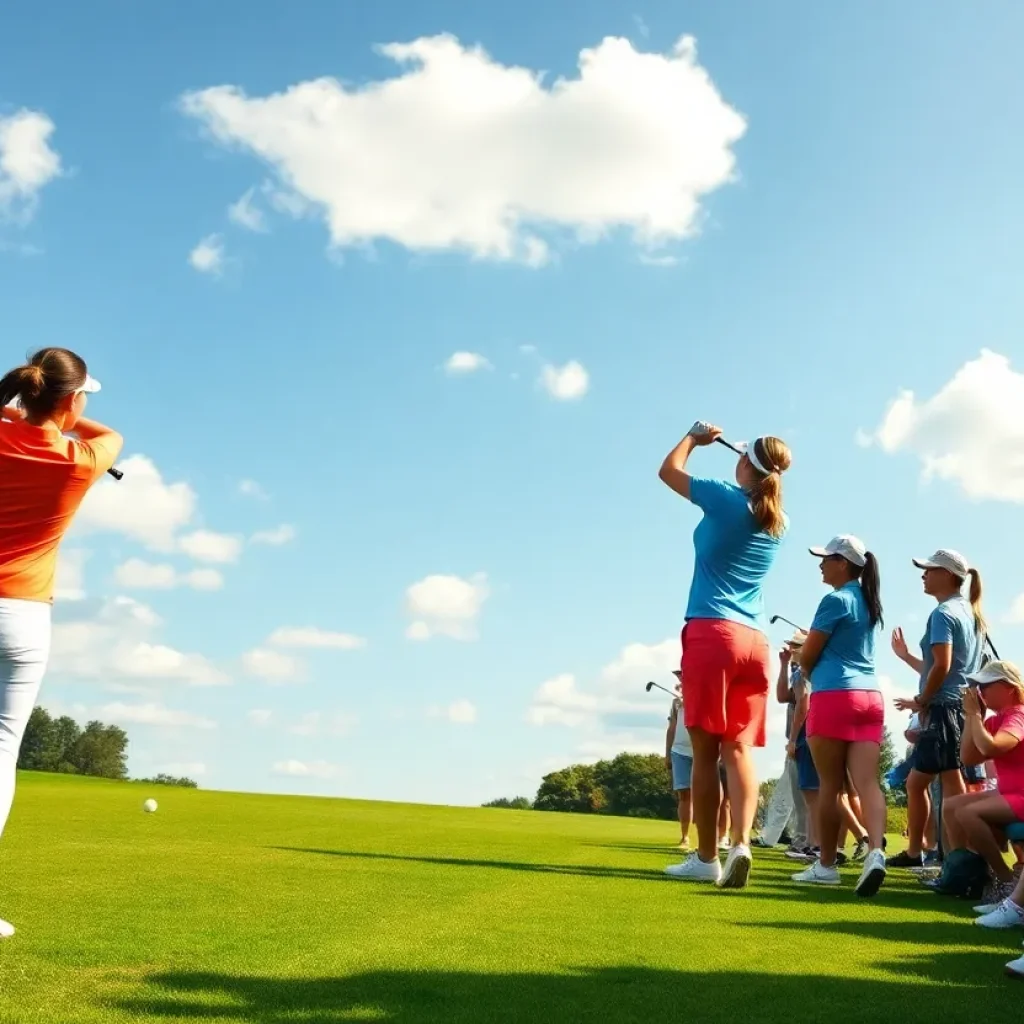 Women golfers from the University of Minnesota competing at a tournament