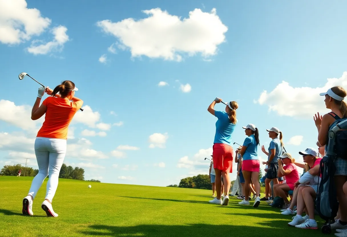 Women golfers from the University of Minnesota competing at a tournament