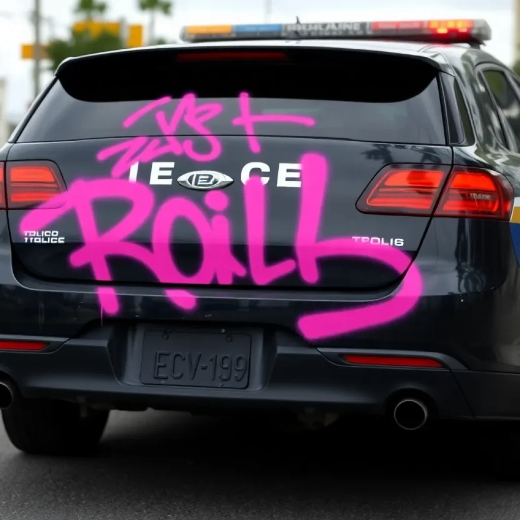 Police car covered in graffiti in Tallahassee