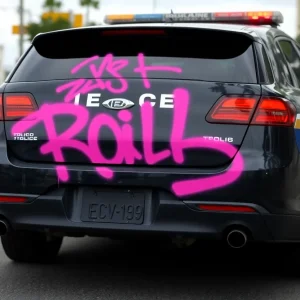 Police car covered in graffiti in Tallahassee