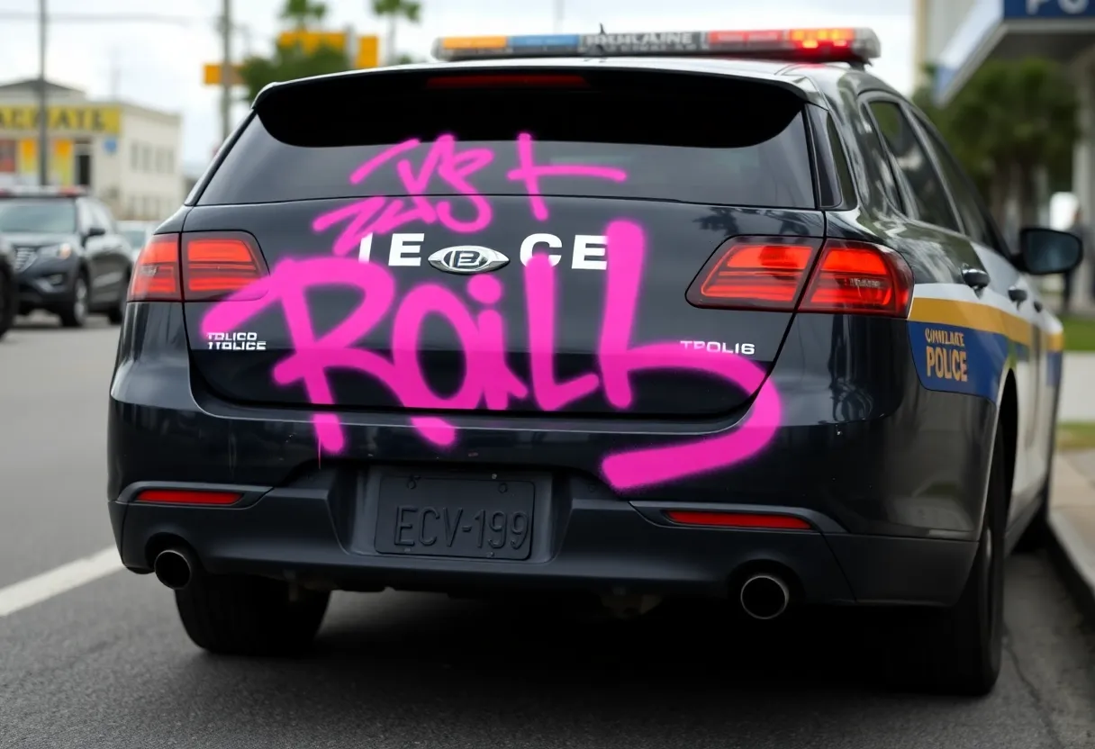 Police car covered in graffiti in Tallahassee