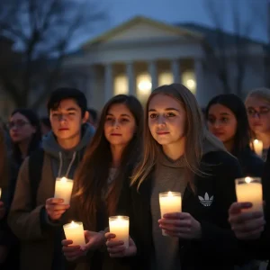 Students holding candles in a vigil for FSU shooting victims