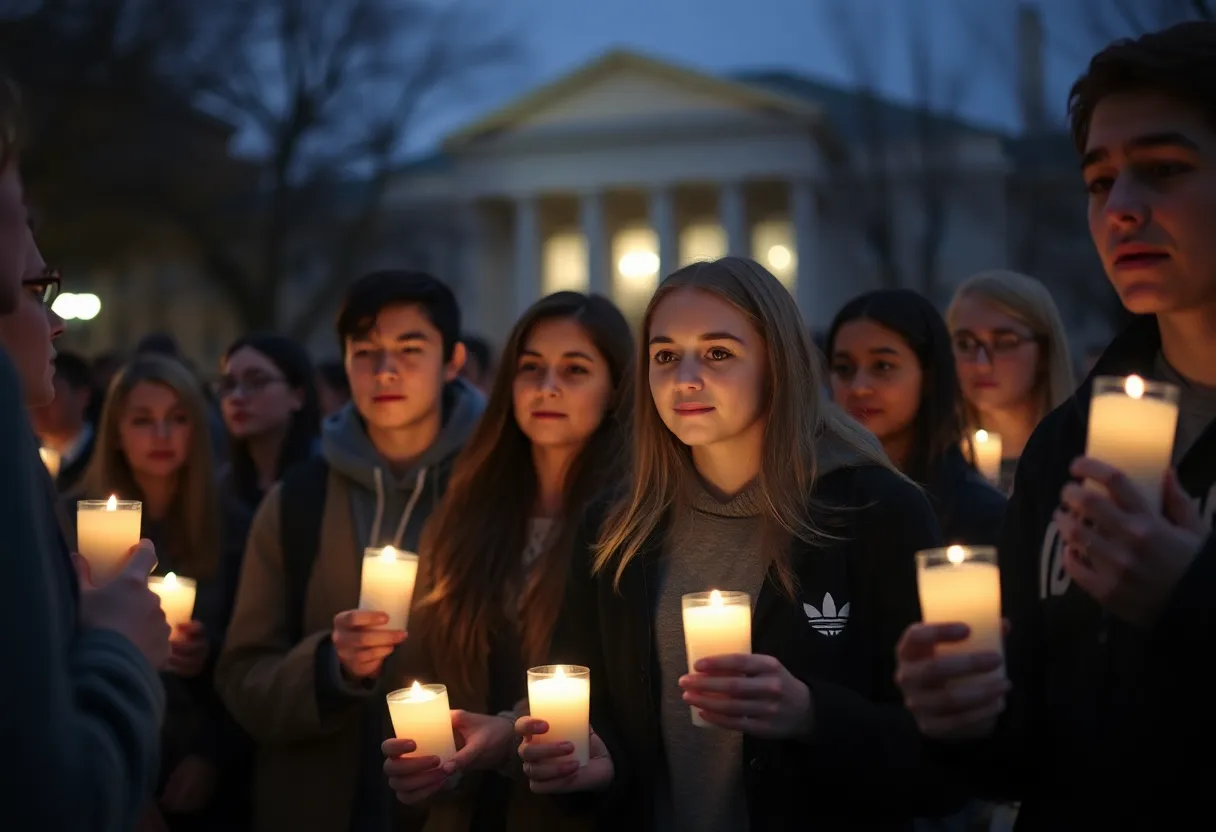 Students holding candles in a vigil for FSU shooting victims