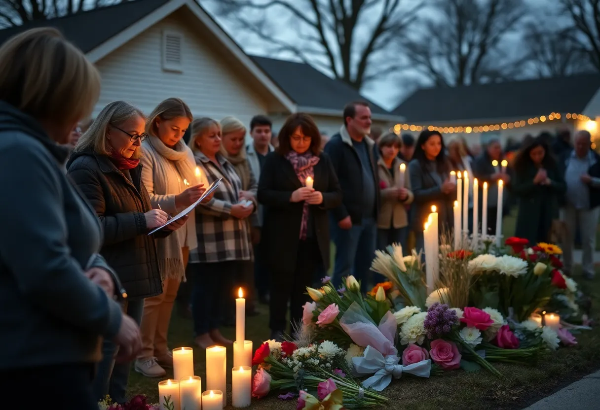 Vigil for Lori Paige with candles and flowers