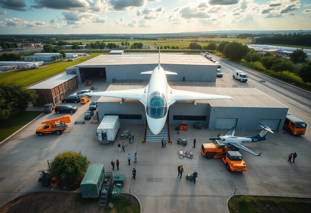 Aerial view of a technology innovation center related to aerospace and defense