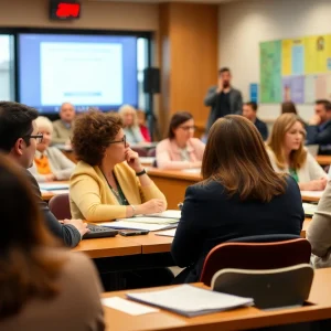 School board meeting discussing financial challenges