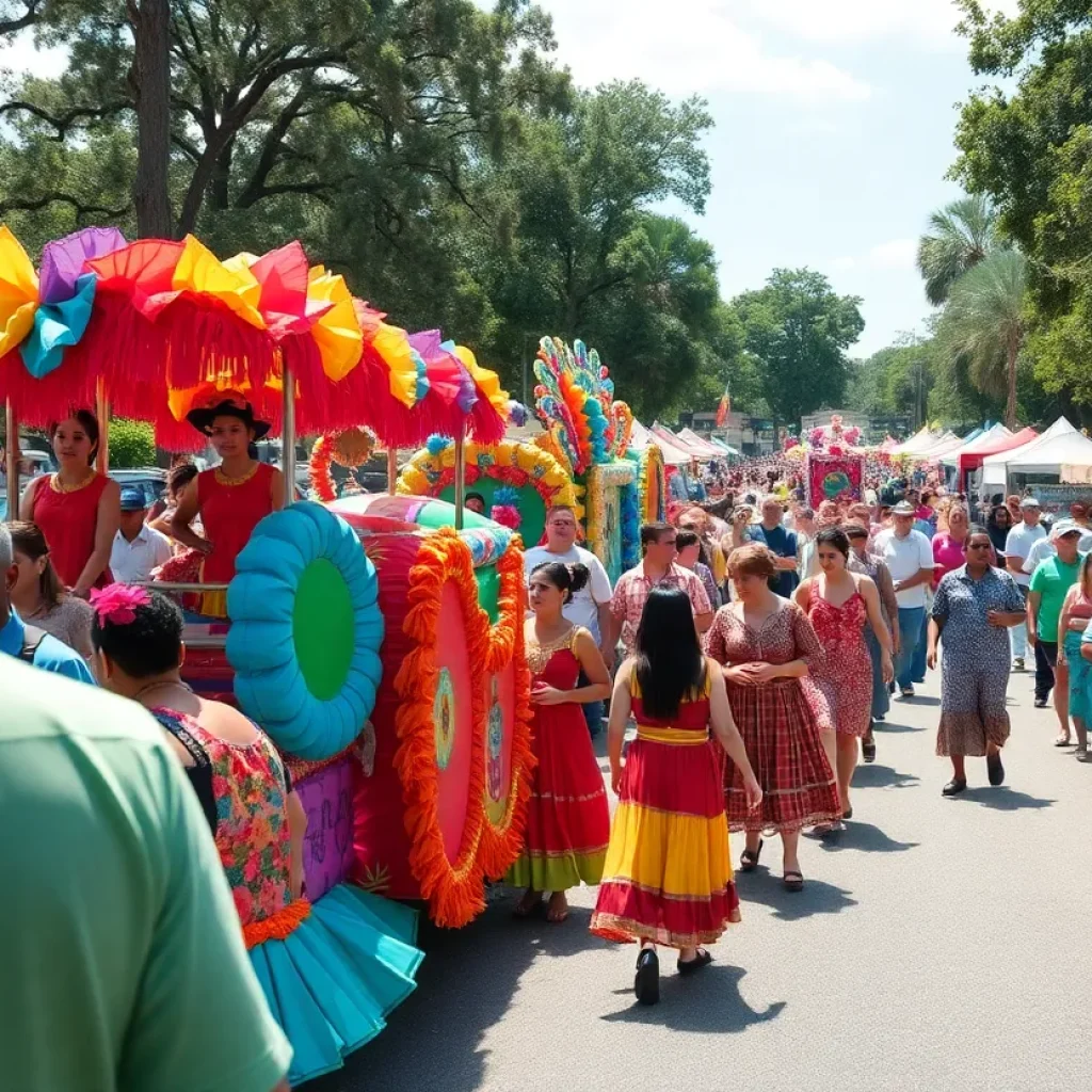 Crowd enjoying the Springtime Tallahassee festival with colorful floats and activities.